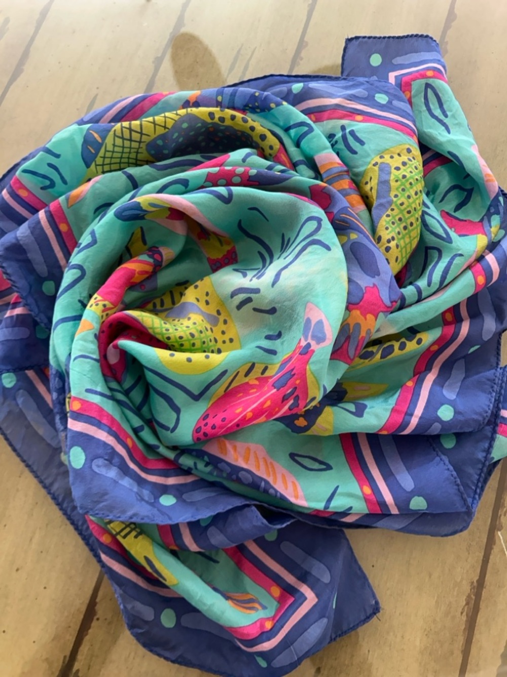Vibrant Multicolor Fish-Print Lightweight Scarf silk by designer Ken Dunn